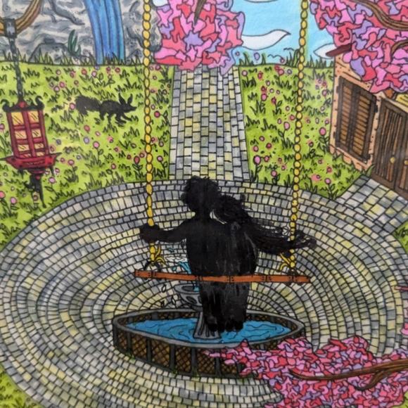 SOLD - HANDMADE DrawingArtworkDecor |Japanese Village Scape| Signed Richelle L. - Picture 6 of 9